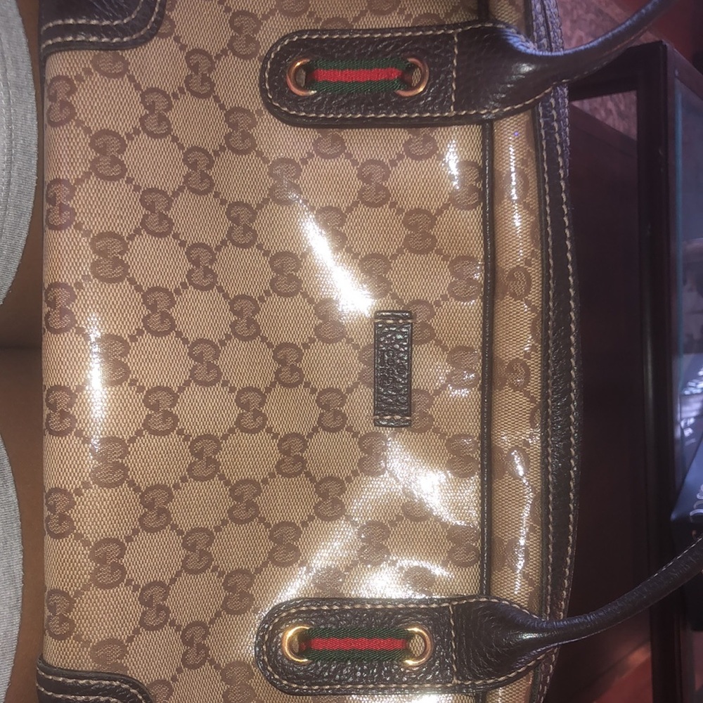 Brown Crystal Top Handle Monogram Gucci Handbag
